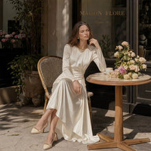 Load image into Gallery viewer, 2026 New French Style Satin Dress Elegant Tie Waist Slim Fit Midi Dress Chic European American Party Dress
