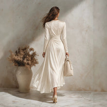 Load image into Gallery viewer, 2026 New French Style Satin Dress Elegant Tie Waist Slim Fit Midi Dress Chic European American Party Dress
