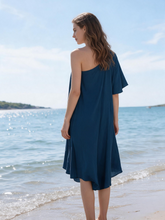 Carica l'immagine nel visualizzatore di Gallery, Abito casual da spiaggia svasato oversize con monospalla e maniche corte in vera seta
