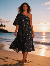 Carica l'immagine nel visualizzatore di Gallery, Abito casual da spiaggia oversize svasato con monospalla e maniche corte tie-dye
