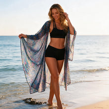 Laden Sie das Bild in den Galerie-Viewer, Long Printed Floral Dot Quarter Sleeve Loose Kimono Beachwear Cover Up
