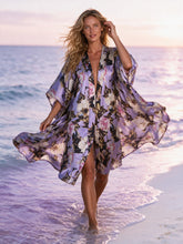 Laden Sie das Bild in den Galerie-Viewer, Long Printed Floral Dot Quarter Sleeve Kimono Beachwear Cover Up
