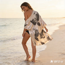 Laden Sie das Bild in den Galerie-Viewer, Printed Eagle Pure Silk Three Quarter Sleeve Loose Kimono Beachwear Bikini Cover Up
