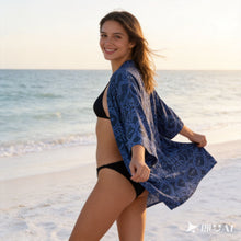 Laden Sie das Bild in den Galerie-Viewer, Printed Geometric Tie Dye Three Quarter Sleeve Loose Kimono Beachwear Bikini Cover Up
