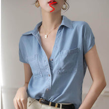 Load image into Gallery viewer, Woman Short Sleeve Tencil Denim Shirt
