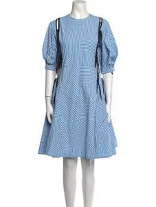 Striped Puff Sleeve Flare Dress