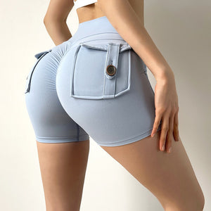Woman Gym Shorts Active Yoga Hip Push Up Pockets High Waist Quick Dry Shorts