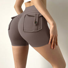 Load image into Gallery viewer, Woman Gym Shorts Active Yoga Hip Push Up Pockets High Waist Quick Dry Shorts
