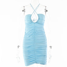 Load image into Gallery viewer, women sexy hollow out halter neck tied backless solid jersey bodycon club dress
