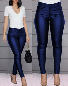 2022 Autumn Winter Women Sexy Solid Casual Skinny PU Pants