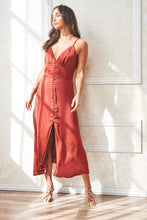 Laden Sie das Bild in den Galerie-Viewer, Spaghetti button up deep v neck slit dress
