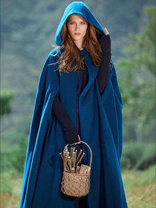 women autumn winter solid color wide hooded cloak