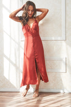 Laden Sie das Bild in den Galerie-Viewer, Spaghetti button up deep v neck slit dress
