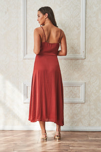 Spaghetti button up deep v neck slit dress