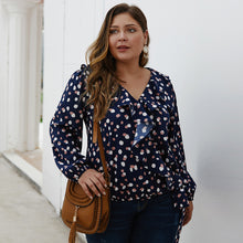 Load image into Gallery viewer, Plus Size Women Polka Dot Long Sleeve Ruffle Blouse
