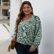 Load image into Gallery viewer, Plus Size Women Polka Dot Long Sleeve Ruffle Blouse
