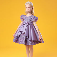 Load image into Gallery viewer, 100-150cm Kids Little Girls Embroidered Frilled Flying Sleeve Princess Performance Puffy Bowknot Satin Dress
