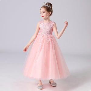 女の子用プリンセスドレス ロングウェディングフラワーガールドレス 3～12歳 ジュニアファンシードレス