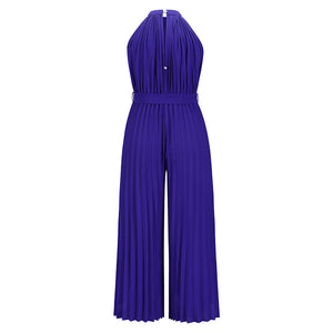 2022 Summer Sexy Halter Neck Sleevelesss Pleated Long Wide Leg Jumpsuit