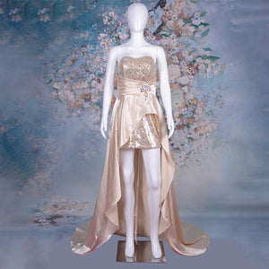 High Low Hem Asymmetrical Banquet Performance Sequin Thick Satin Evening Dress