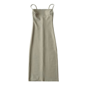 6 Colorway French Style Spaghetti Slit Midi Casual Dress