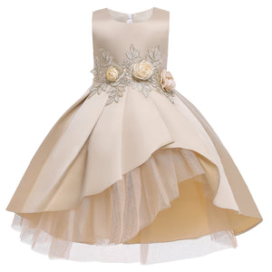 100-150cm 子供ドレス ノースリーブ プリンセス レッド チュール フラワーガールドレス ピアノパフォーマンスドレス