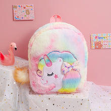 Load image into Gallery viewer, Unicorn Tie Dye Cartoon Plush Kids Bowknot Kindergarten Backpack Schoolbag
