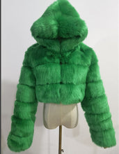Load image into Gallery viewer, Spliced Faux Fox Fur Crop Short Hoodied Coat
