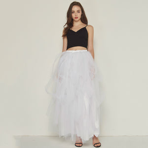 High Slit Asymmetrical Floor Length Long Puffy Tulle Skirt