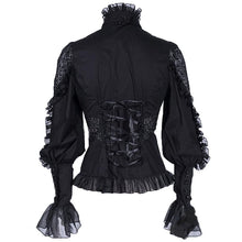 Laden Sie das Bild in den Galerie-Viewer, lantern long sleeve embroidered frilled stand collar lace ruffle blouse
