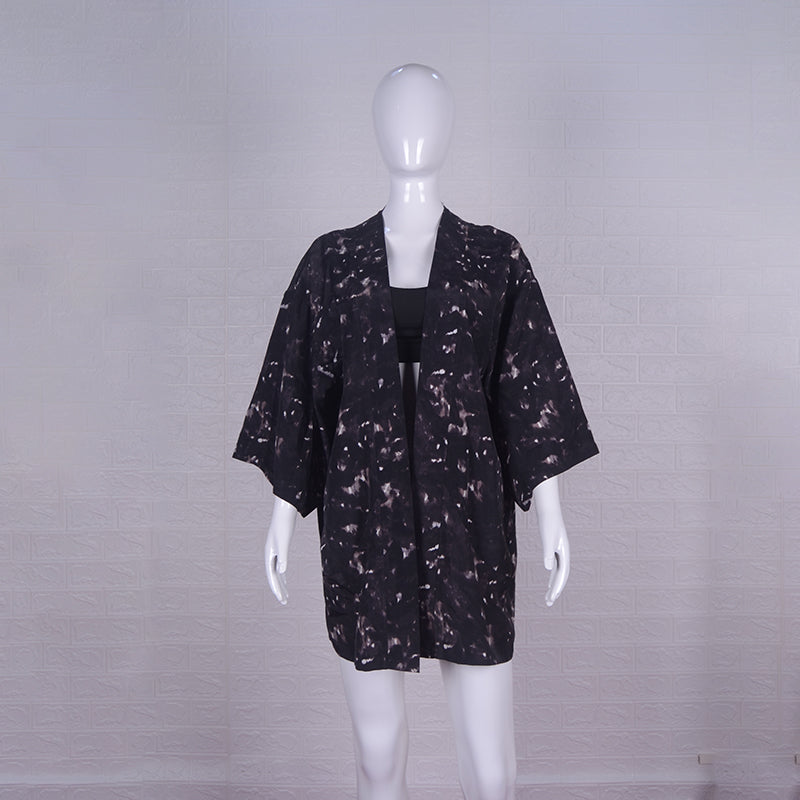 Printed Geometric Tie Dye Three Quarter Sleeve Loose Kimono Beachwear Bikini Cover Up