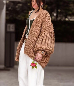 Women's Handmade Knit Batwing Lantern Sleeve Sweater Cardigan Outerwear