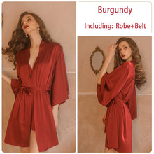 Load image into Gallery viewer, Lace Slip Nightdress Tie Robe Homewear Set
