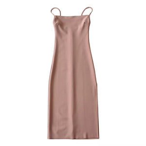 6 Colorway French Style Spaghetti Slit Midi Casual Dress