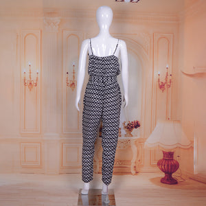 Spaghetti Strap Playsuit Pure Real Silk Printed Jumpsuit Beachwear with Sashes