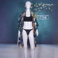 Load image into Gallery viewer, Long Printed Floral Dot Quarter Sleeve Kimono Beachwear Cover Up
