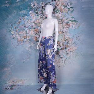 Ladies Floral Leopard Printed Wide Leg Casual Trousers Beachwear Pants