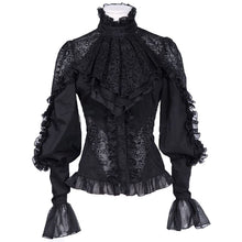 Laden Sie das Bild in den Galerie-Viewer, lantern long sleeve embroidered frilled stand collar lace ruffle blouse
