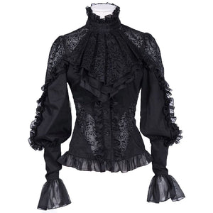 lantern long sleeve embroidered frilled stand collar lace ruffle blouse