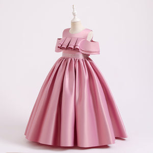 120-170cm 子供用ファンシードレス 女の子用 サテン プリンセスドレス ロング バンケット イブニング パフォーマンスドレス