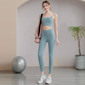 ハイウエスト フィットネス ランニングウェア スポーツ ヨガ ブラ パンツ ツーピースセット