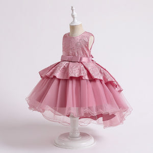 Little Girls Princess Flower Girl Dress Tulle Bowtie Puffy Piano Performance Dress
