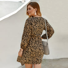Load image into Gallery viewer, Leopard Print Long Sleeve Frilled Neckline Dress
