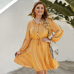 Hot Sale Long Sleeve Stripe Print Bohemian Dress