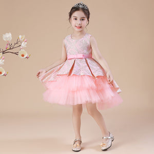 2～12歳 子供用 ファンシードレス フラワーガール ジャカード パフィー パフォーマンスドレス