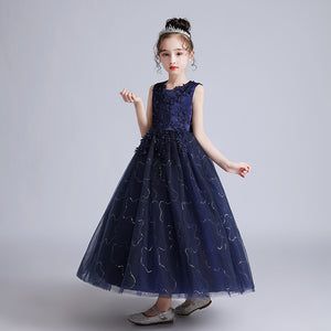 子供用ロングウェディングフラワーガールドレス チュール パフィー プリンセスドレス 3～15歳 女の子 子供の日 パフォーマンスドレス
