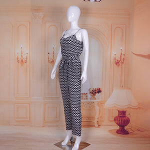 Spaghetti Strap Playsuit Pure Real Silk Printed Jumpsuit Beachwear with Sashes