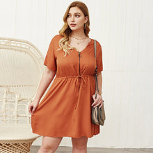 Load image into Gallery viewer, Summer Short Sleeve V neck Sexy Elastic String Waist A Line Dress
