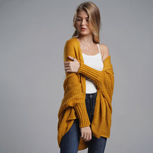 Load image into Gallery viewer, Stylish Autumn Sweater Cardigan Amazon New Style Round Neck Oversized Asymmetrical Poncho Cape Medium Long Cardigan
