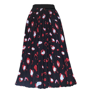 Printed Contrast Big Flare A Line Long Pleated Skirts